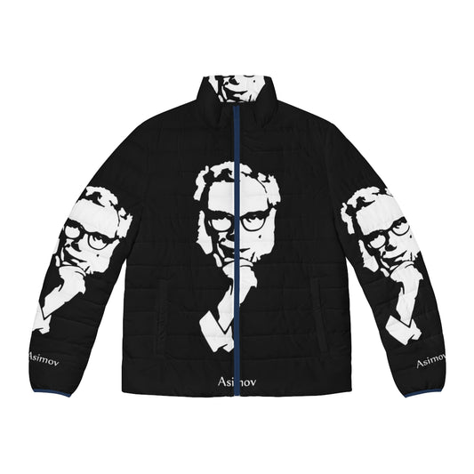 Isaac Asimov inspired retro puffer jacket with science fiction author graphics