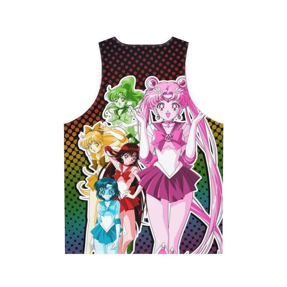 Unisex tank top with anime-inspired, vibrant, retro 90s design - Back