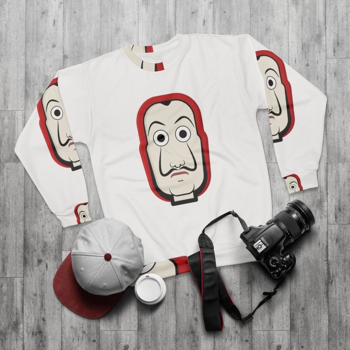 Money Heist La Casa de Papel Salvador Dali Mask Sweatshirt - flat lay