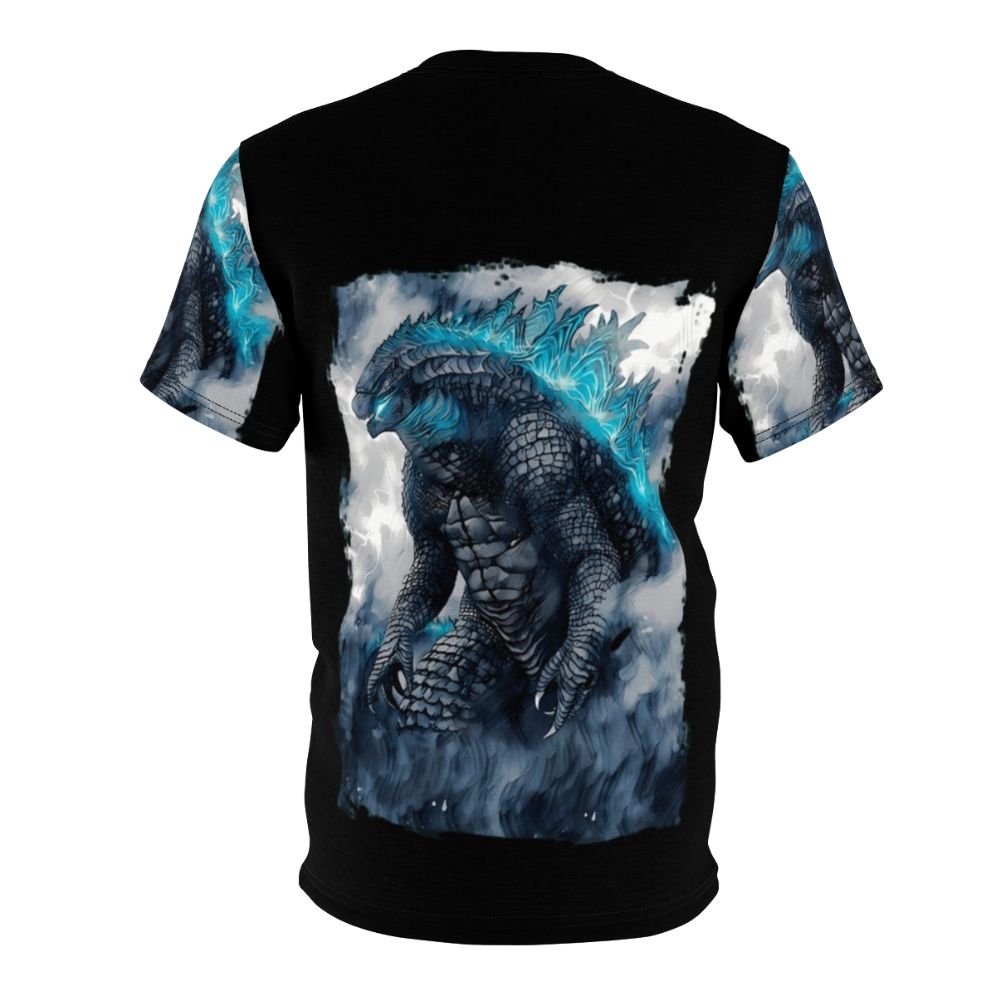 Vintage monster movie inspired all-over print t-shirt featuring a classic Godzilla-style design - Back