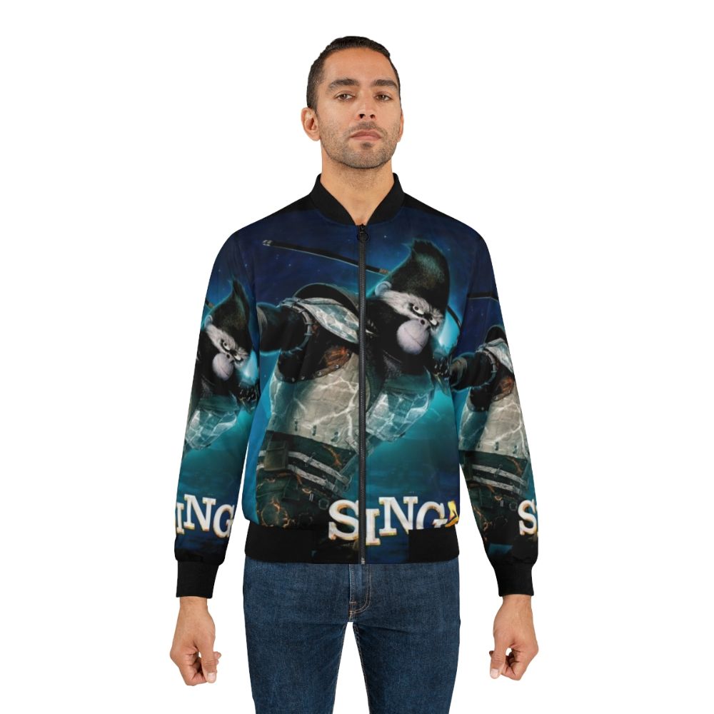 Sing 2 Johnny Bomber Jacket with characters Buster Moon, Meena, Ash, Johnny, Clay Calloway, Gunter, and Rosita - Lifestyle