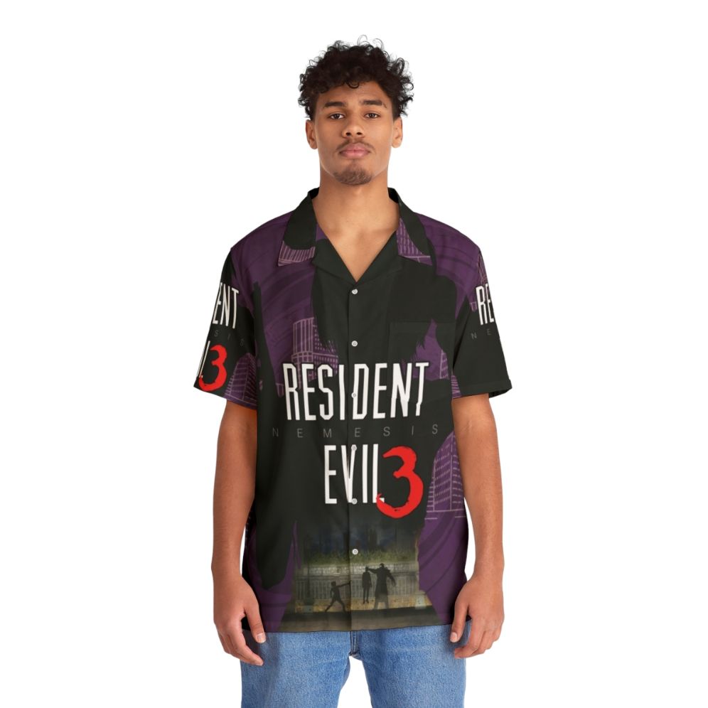 Resident Evil 3 Nemesis Minimalist Print Hawaiian Shirt - People Front