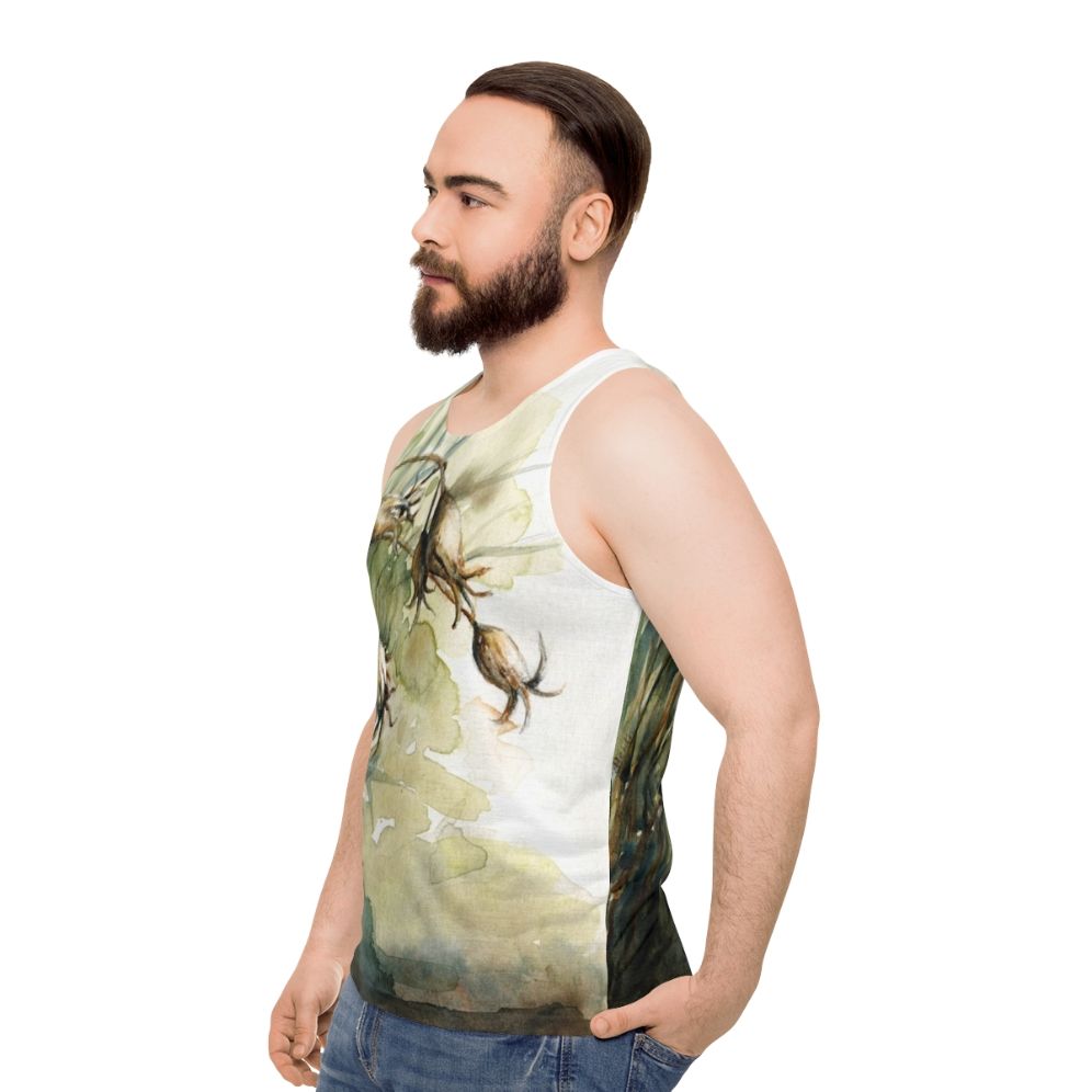 Unisex tank top with botanical seed pod design - men side