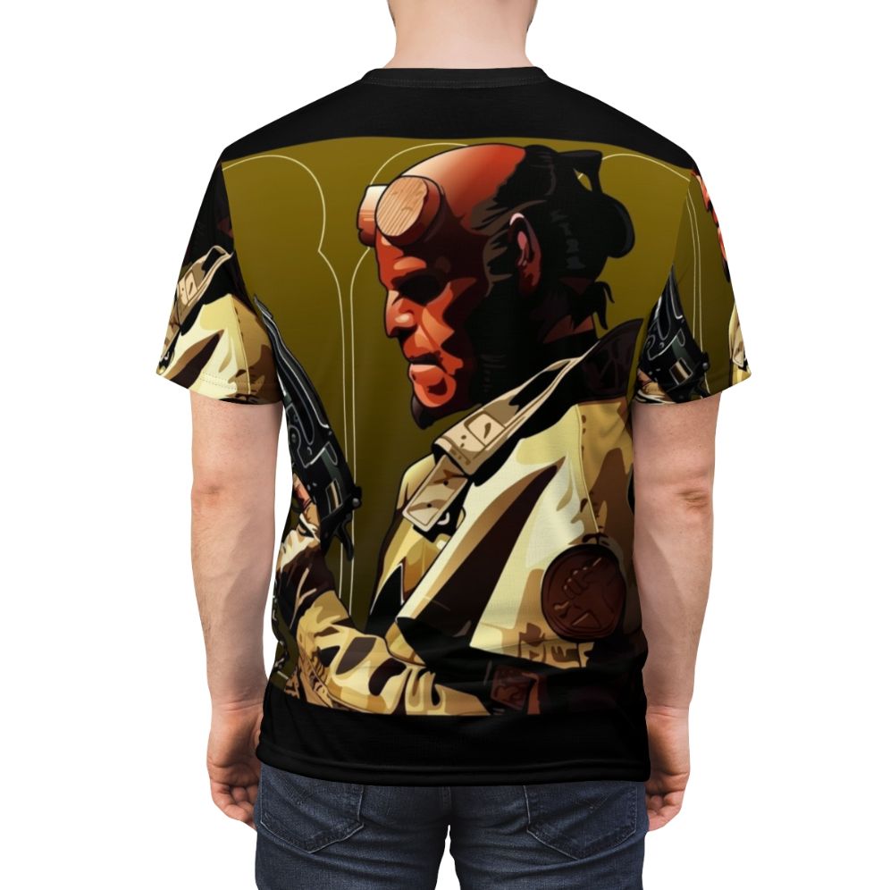 Hellboy-inspired all-over-print t-shirt featuring the iconic demon superhero from the fantasy and horror movie franchise - men back