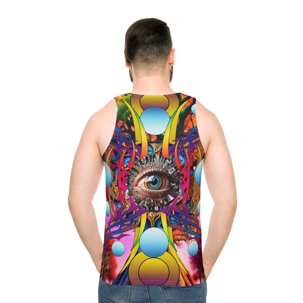 Cosmic Tree Unisex Tank Top with Abstract Nature-Inspired Design - men back