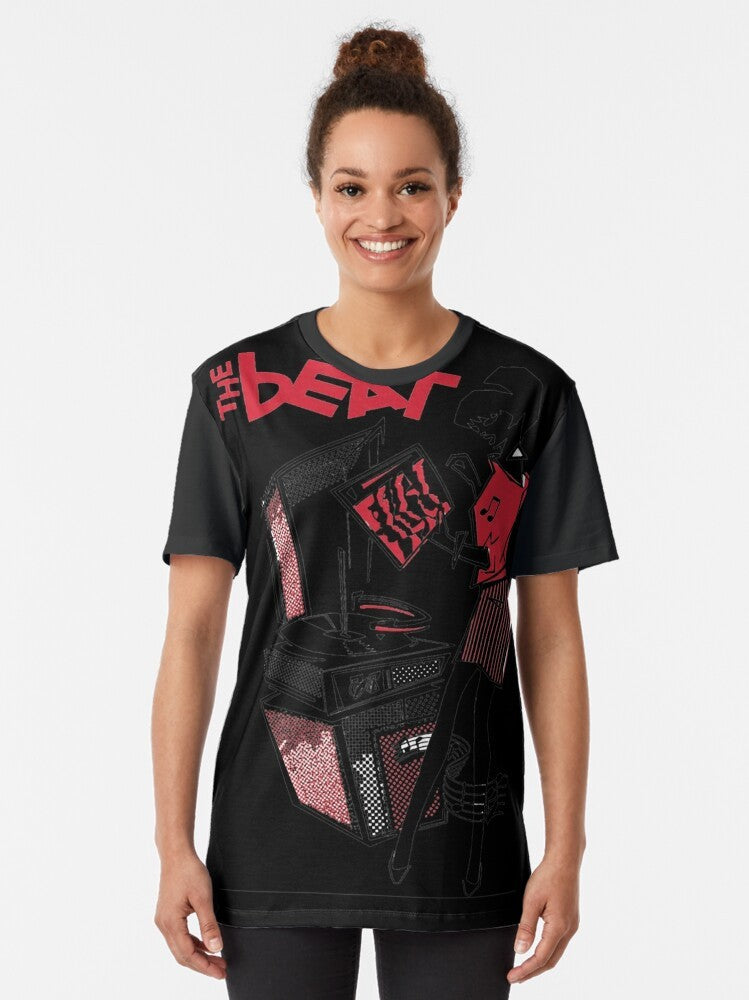 Vintage-style graphic t-shirt featuring "The Beat" text and retro ska music design - Women