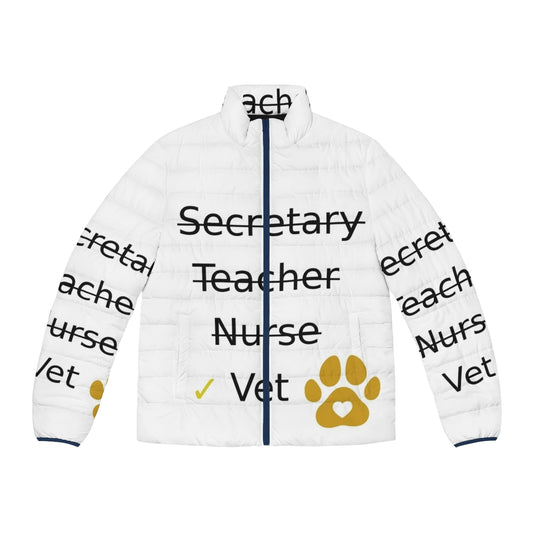 Veterinary puffer jacket with occupations and professions design