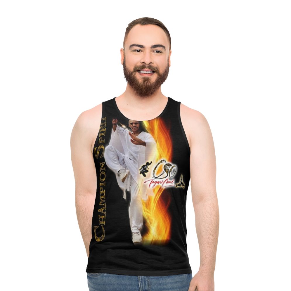 Unisex martial arts tank top with peaceful warrior spirit design - men