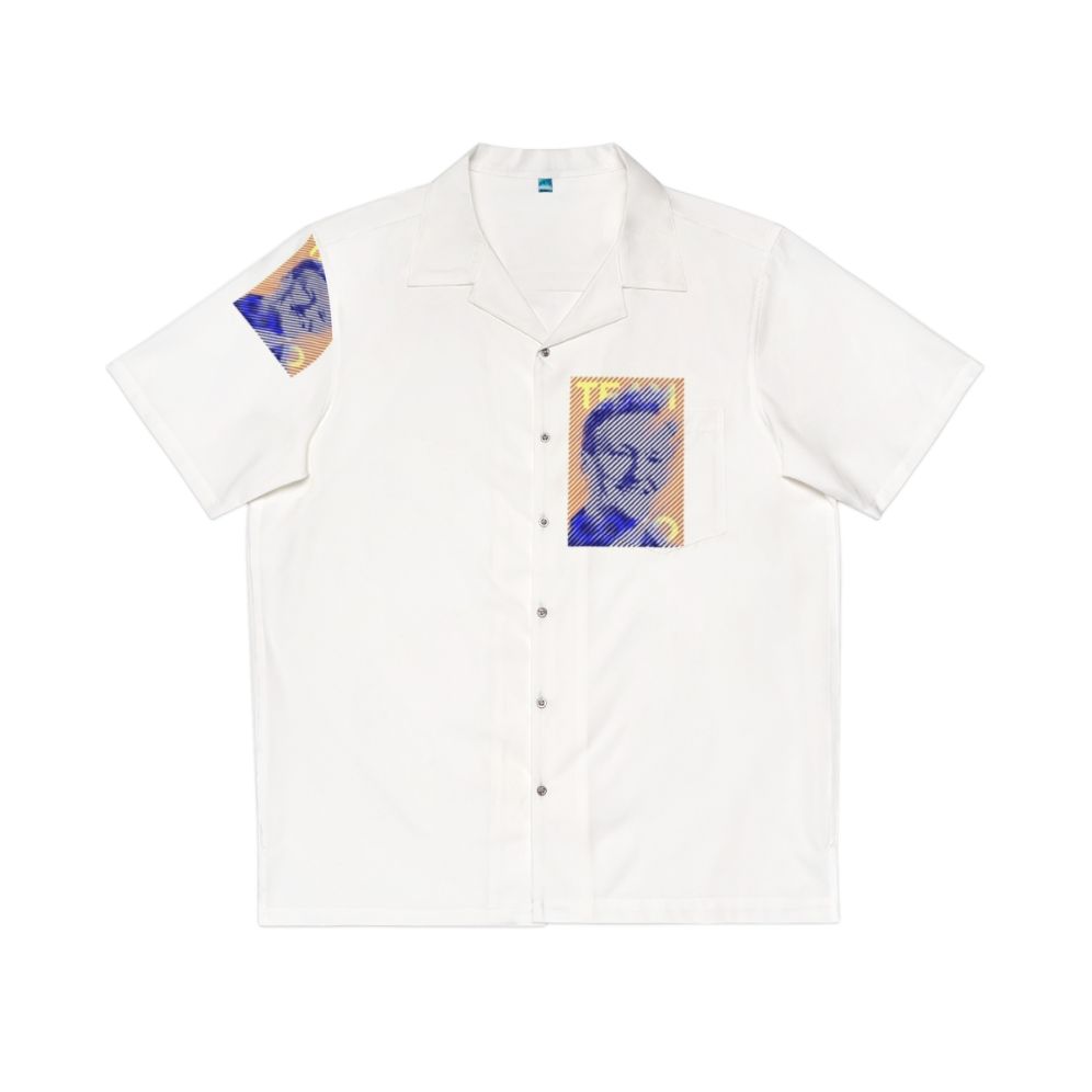 Conan O'Brien Team Coco Blue Orange Hawaiian Shirt with line art portrait