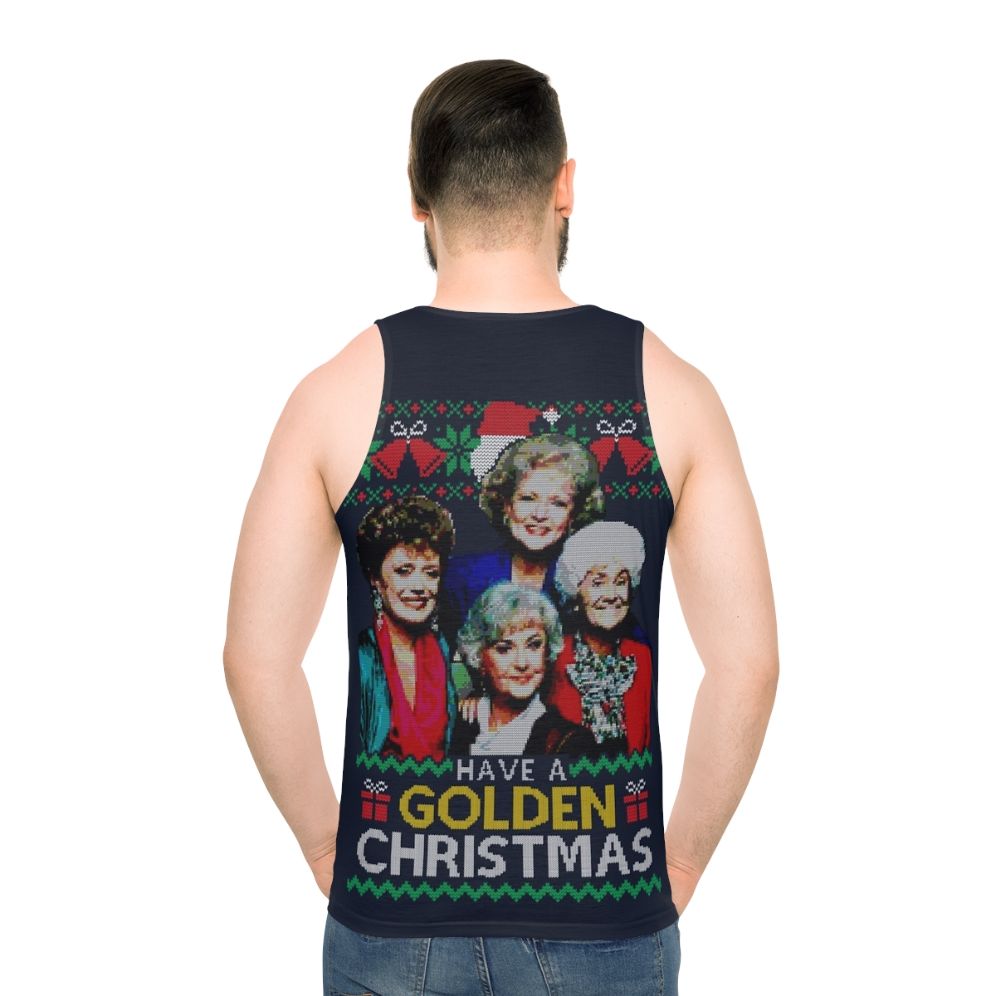 Retro golden christmas unisex tank top - men back