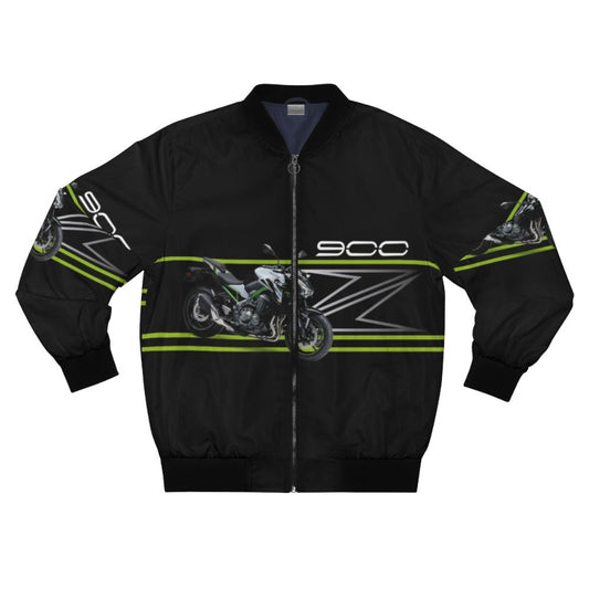 z900 01 Motorcycle Bomber Jacket in green, gray, and black