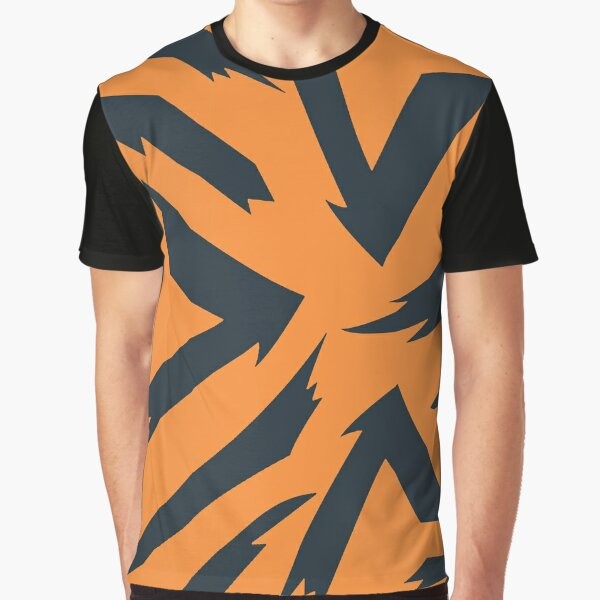 Arcanine fire pattern graphic t-shirt with tribal stripes