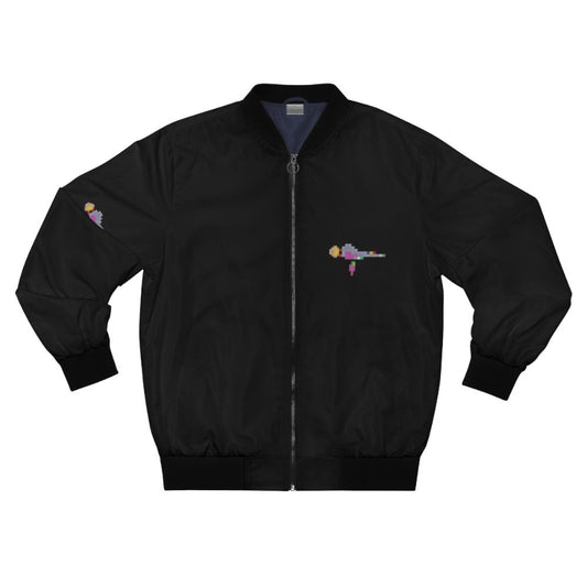 Defender Ship Astronaut Bomber Jacket featuring a classic arcade style design