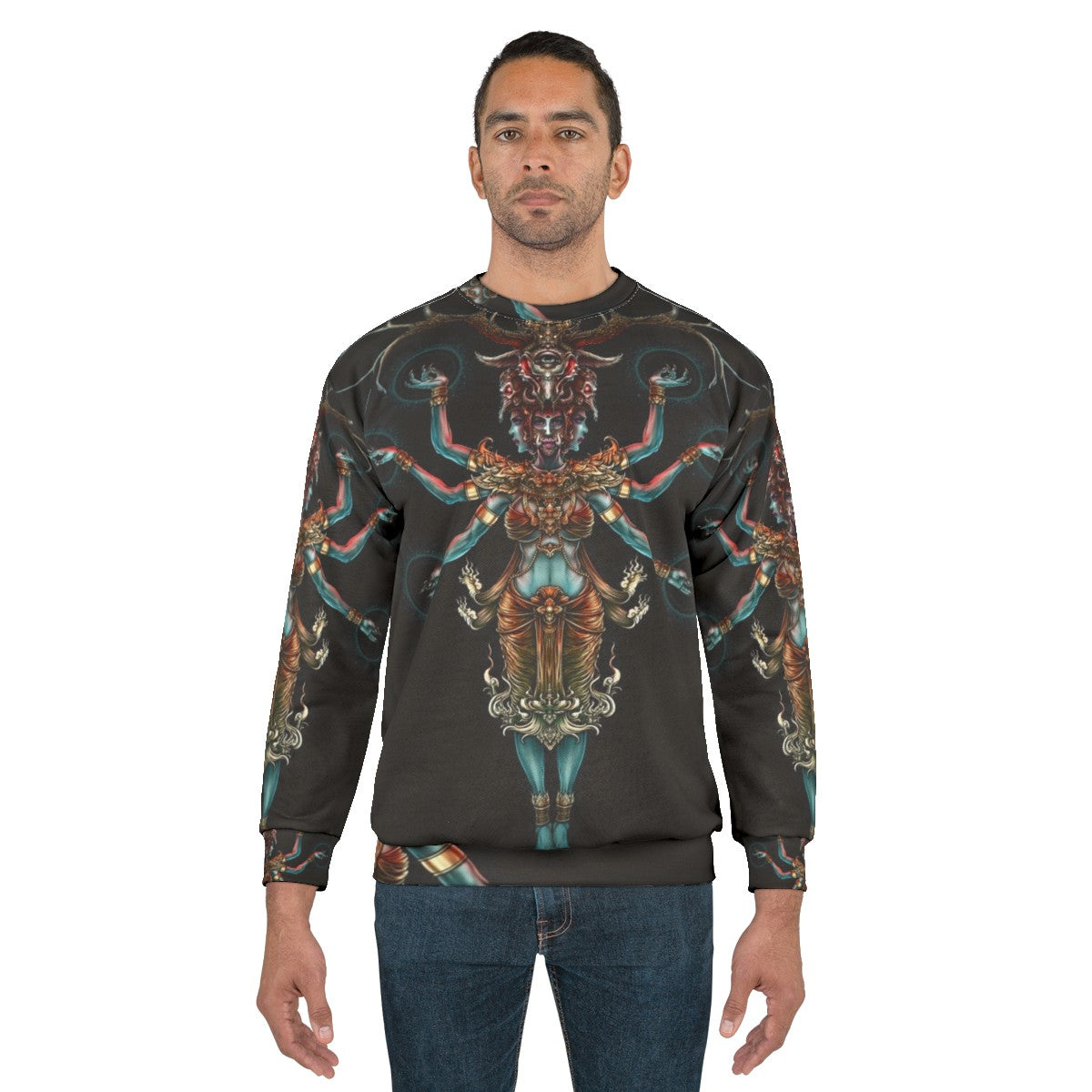 Dark Winya No 141 Yak Sweatshirt with Thai Culture Inspired Graphic Design - men