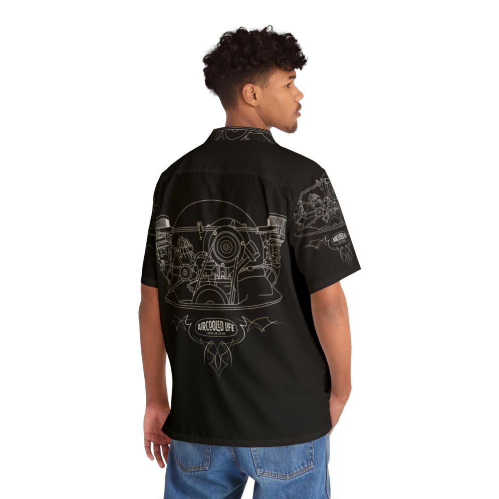 Aircooled Life Classic Car Hawaiian Shirt with Beetle and Engine Graphic - Flat lay