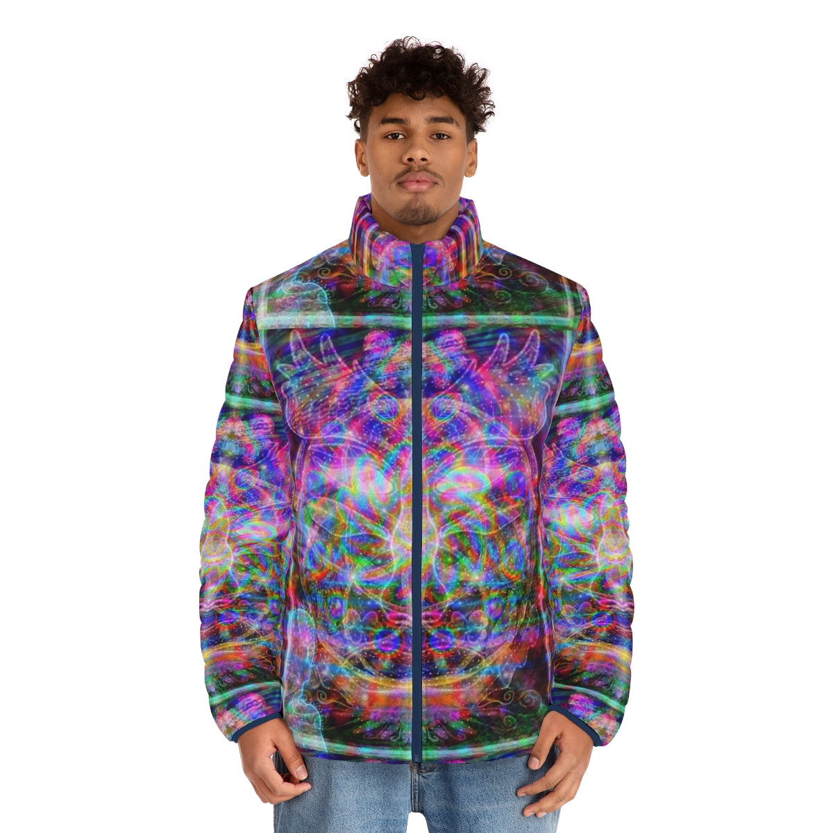 Metaphysical Realms Puffer Jacket - Visionary psychedelic clothing for the spiritual seeker - men front