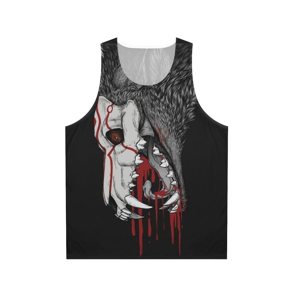 Black unisex tank top with horror graphic design