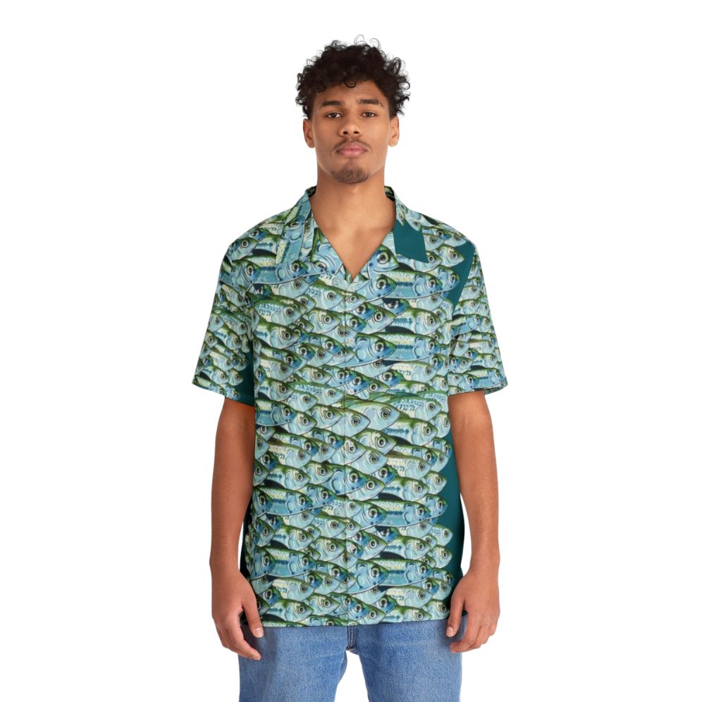 Bait Fish Green Backs Hawaiian Shirt with Fishing Themed Graphics - People Front