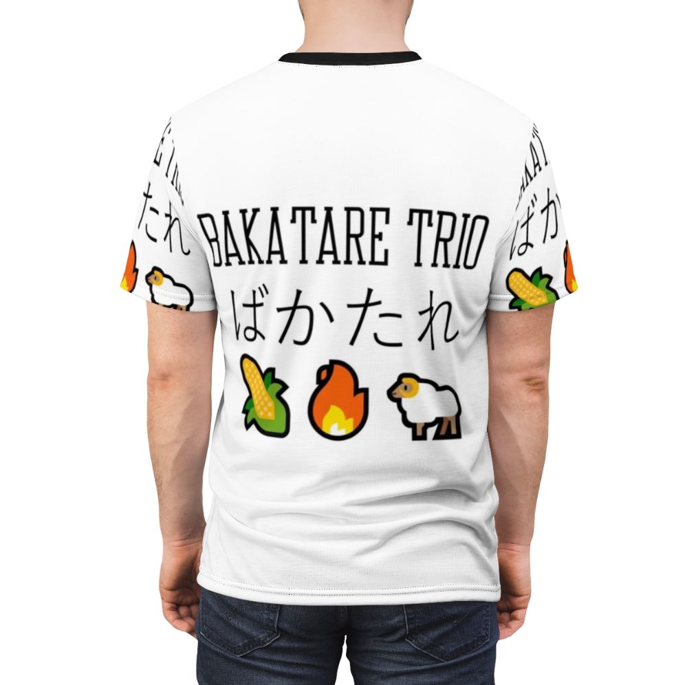 Hololive-inspired t-shirt featuring the Bakatare Trio - Shirakami Fubuki, Shiranui Flare, and Tsunomaki Watame - men back