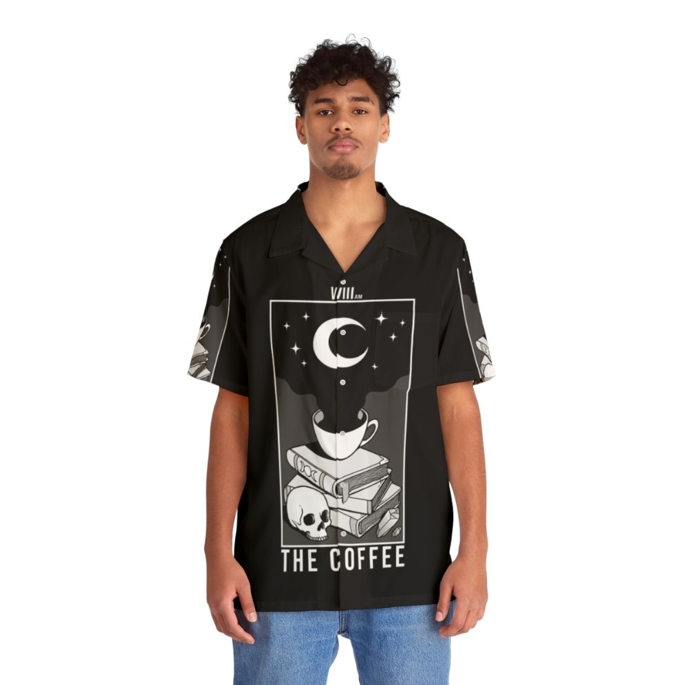 A dark and mysterious coffee-themed Hawaiian shirt with gothic and occult elements - People Front