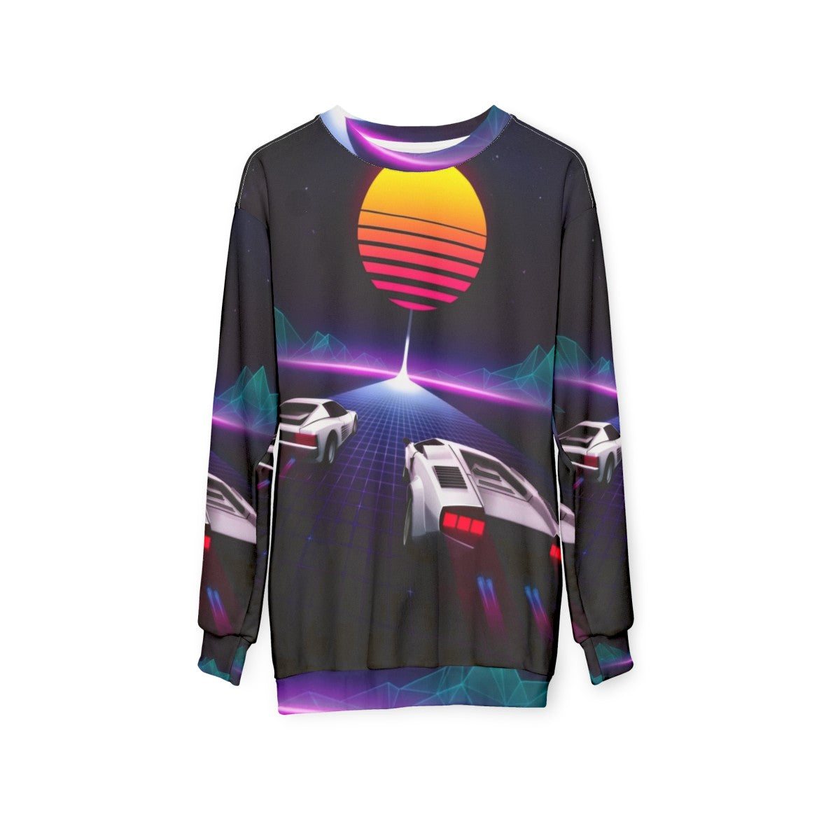 Neon Skyway Retro 80s Sweatshirt with Pop Art Racing Design - hanging