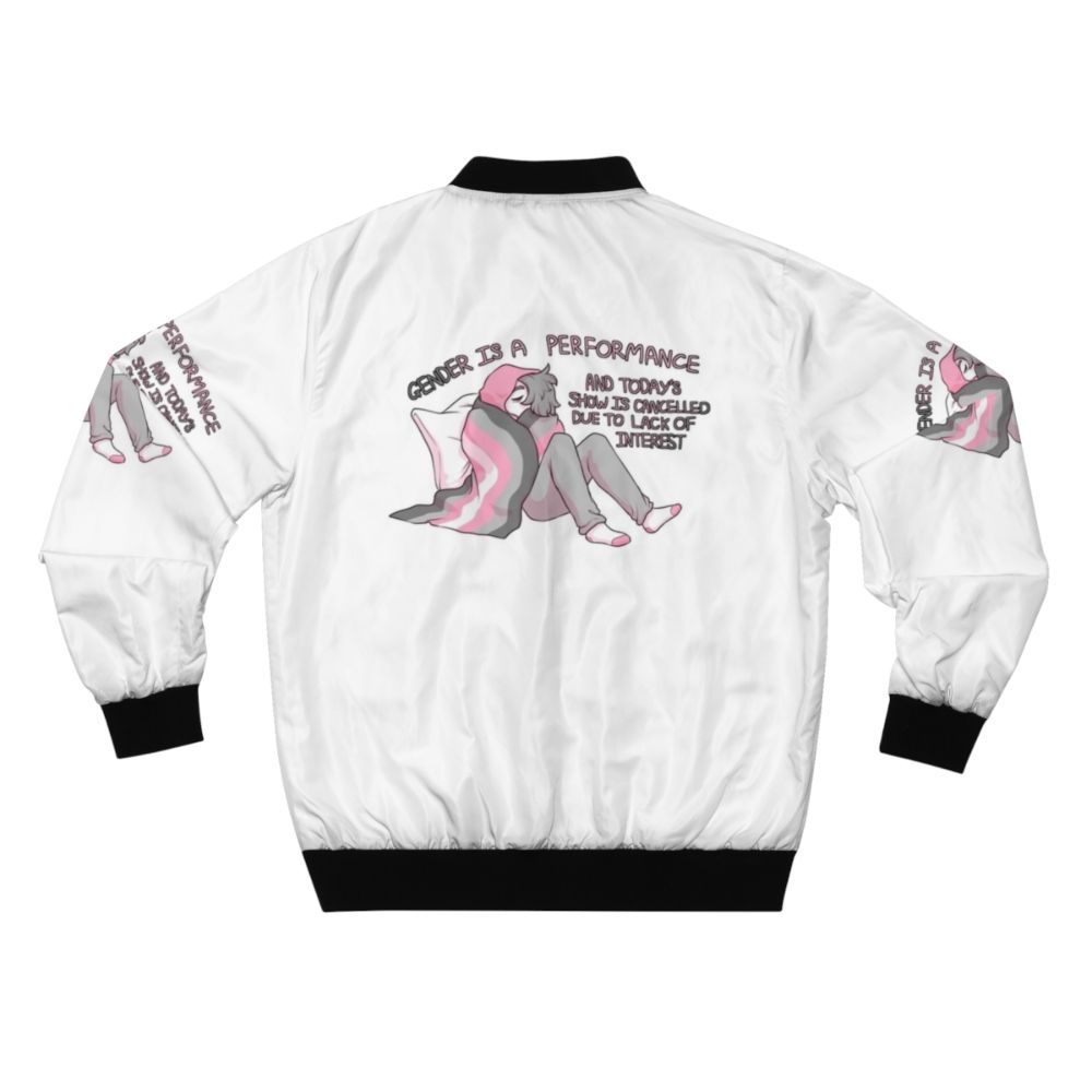 Demigirl pride bomber jacket with gender-fluid design and transgender pride colors - Back