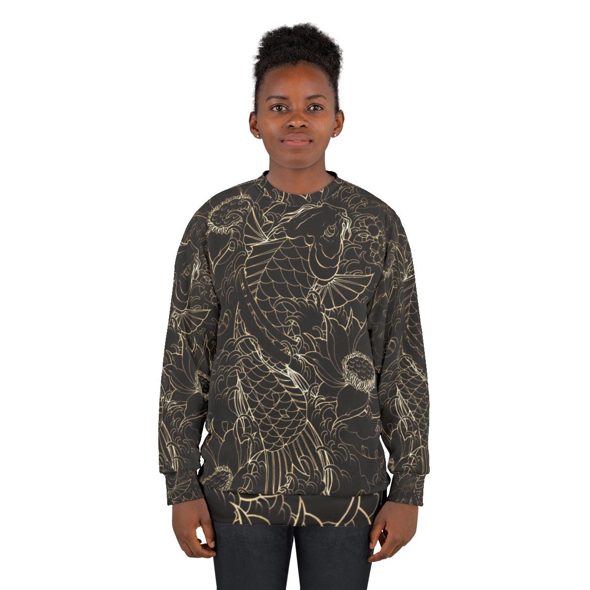 Koi fish and lotus flower design sweatshirt - women