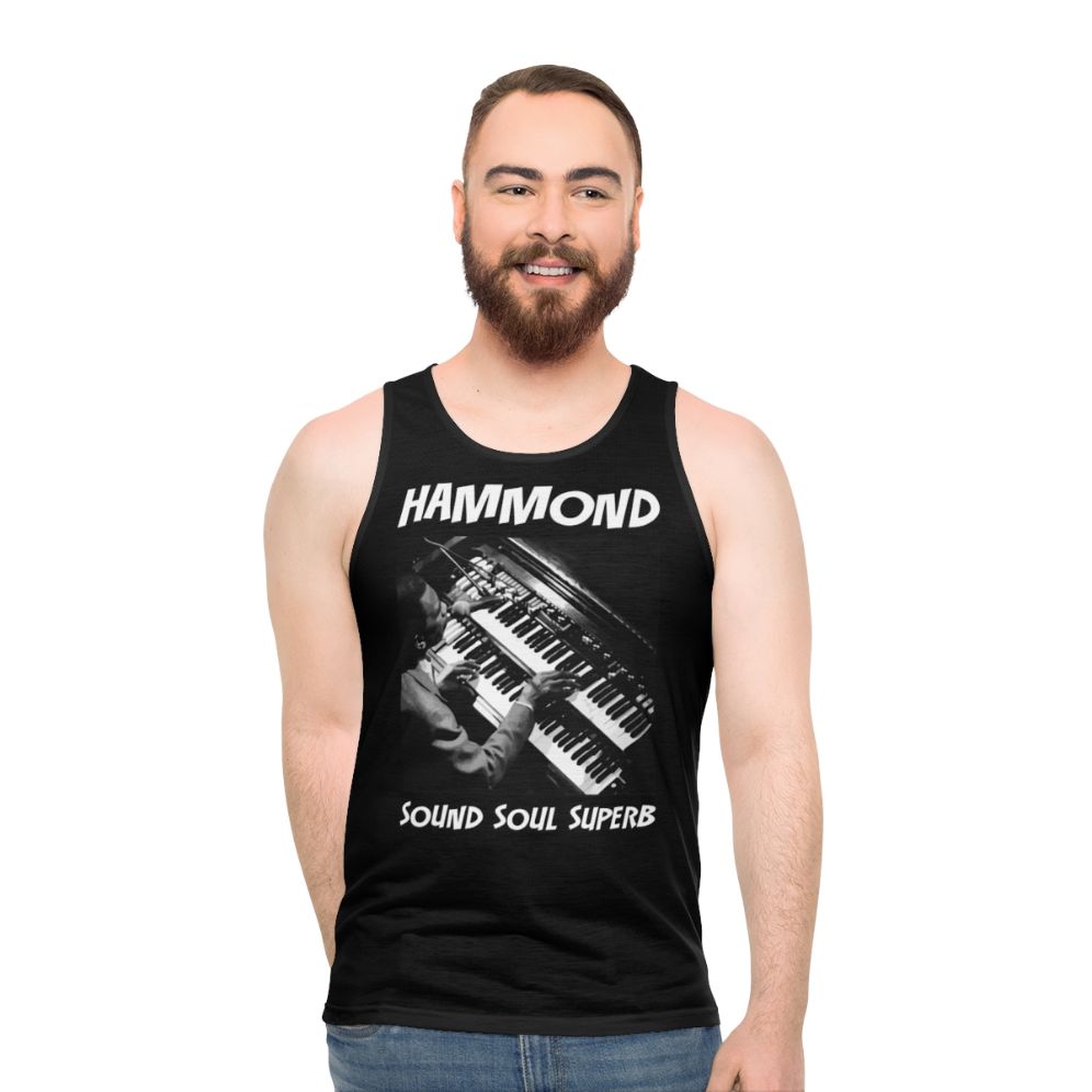 Unisex tank top with Hammond organ inspired abstract art - men