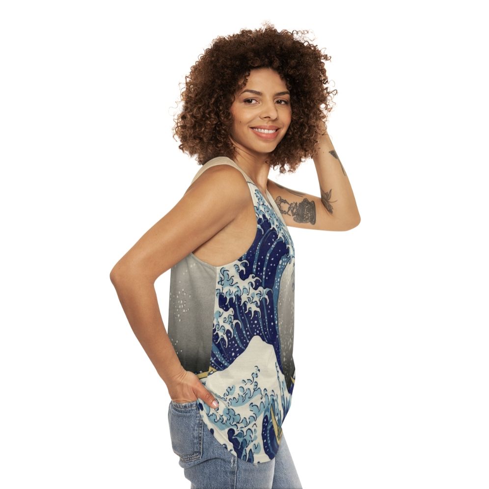 Unisex tank top featuring the iconic Hokusai Great Wave off Kanagawa artwork - women side