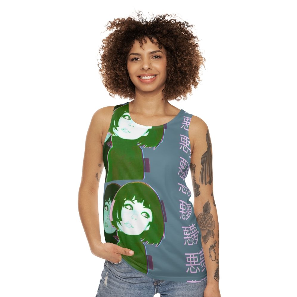 Vaporwave-inspired tank top with anime girl graphics - women