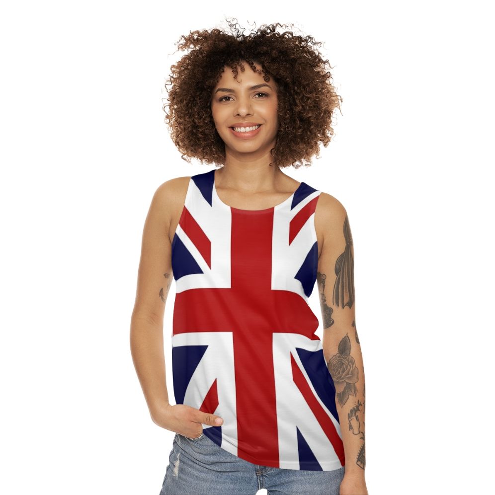 Unisex tank top featuring the Union Jack flag of the United Kingdom - women