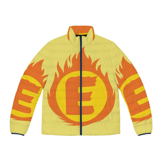 Superhero Letter E Fire Insignia Puffer Jacket