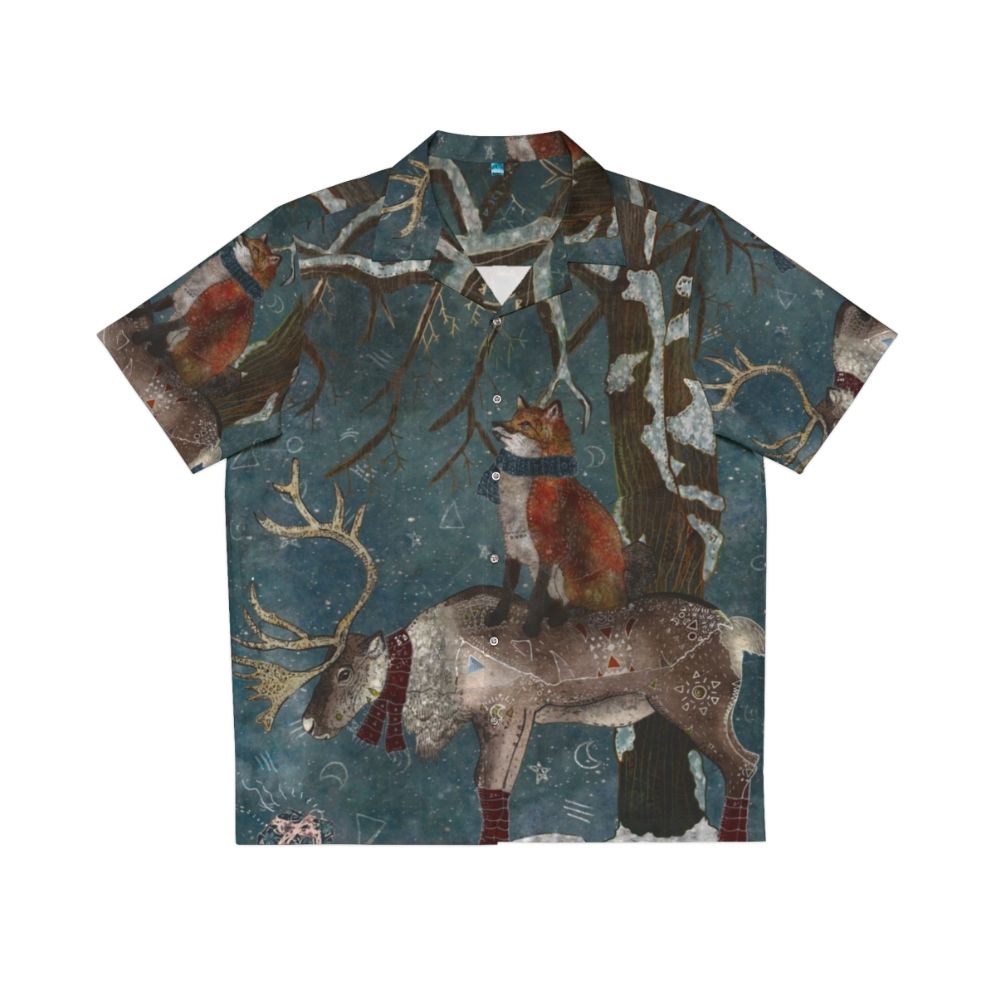 Winter Tale Hawaiian Shirt with Snowy Forest and Wildlife Scenery