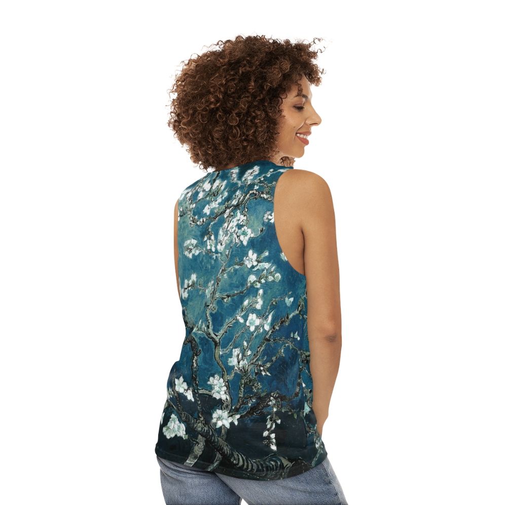 Vintage inspired Van Gogh Almond Blossoms Teal Unisex Tank Top - women back