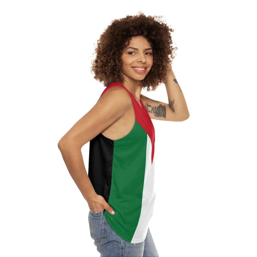 Unisex tank top featuring the flag of Palestine - women side