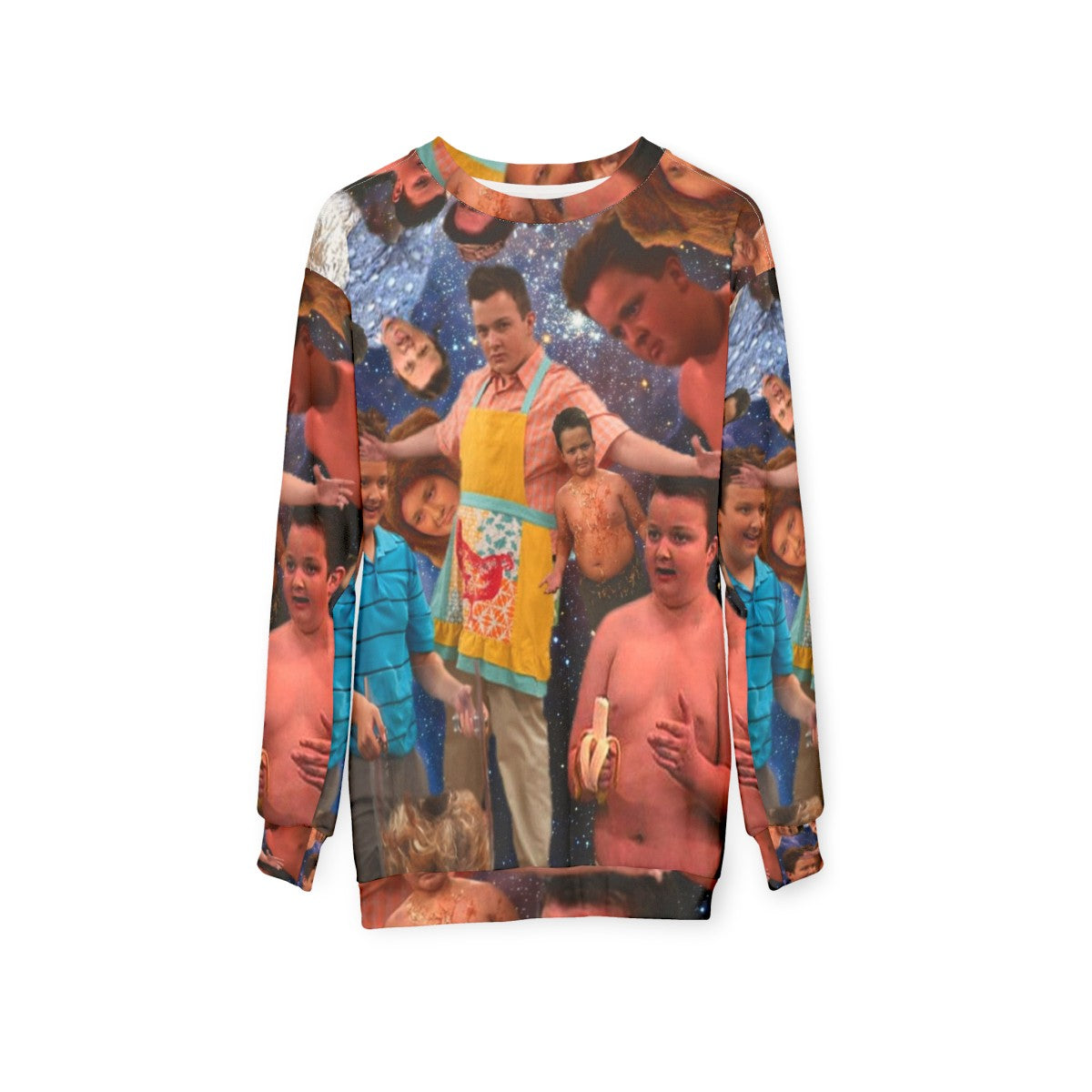 Gibby from iCarly character graphic on a grey sweatshirt - hanging