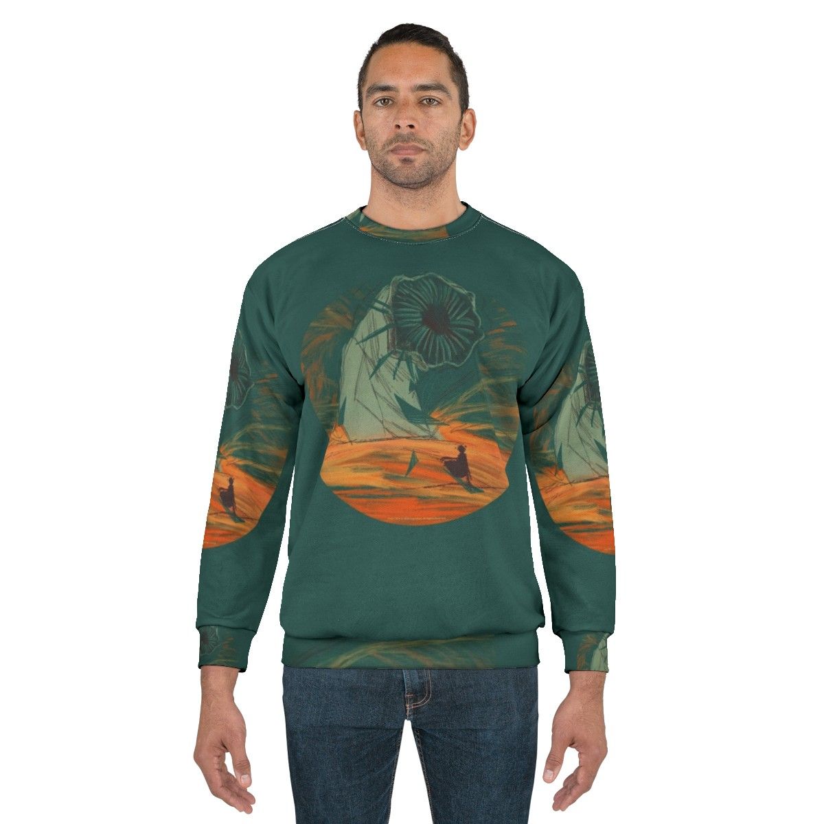 Dune movie inspired sweatshirt featuring Arrakis and sandworm - men