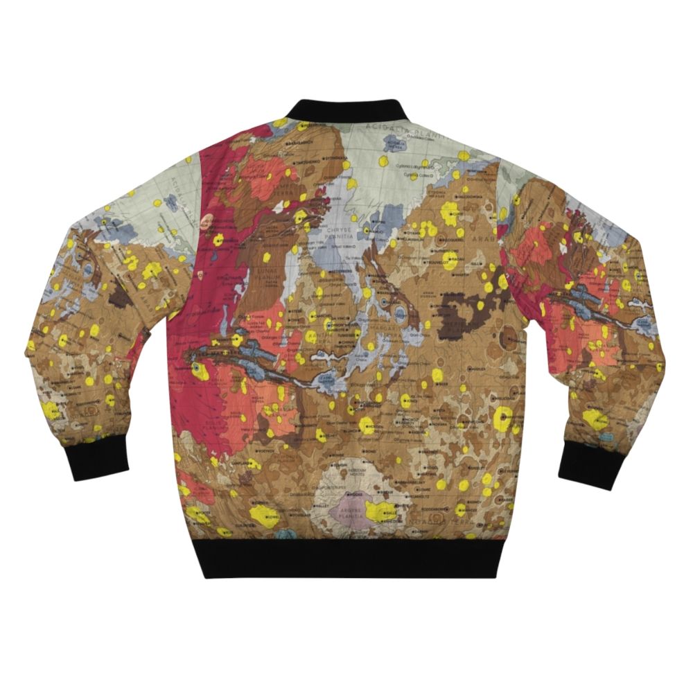 Bomber jacket featuring a detailed infographic design of the geology and landscape of the planet Mars - Back