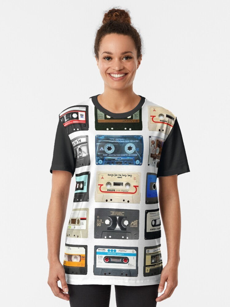 A music-themed graphic t-shirt with a retro, vintage, and cool design for fans of music, geek culture, and hip hop. - Women