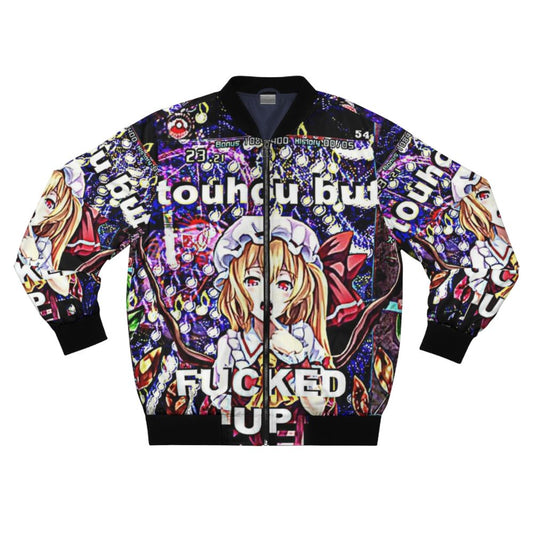 Touhou-inspired bomber jacket with a quirky, meme-like design