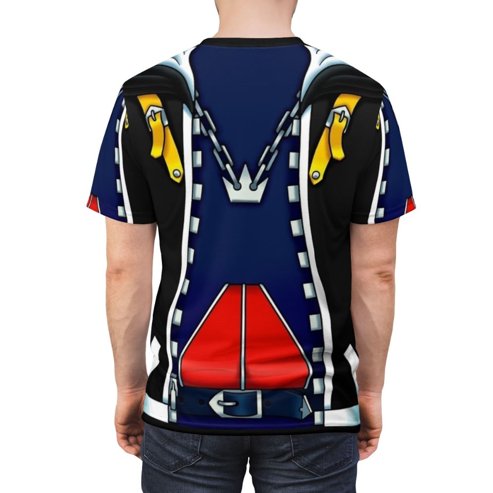 Kingdom Hearts inspired cosplay t-shirt featuring characters Sora, Riku, and Kairi - men back