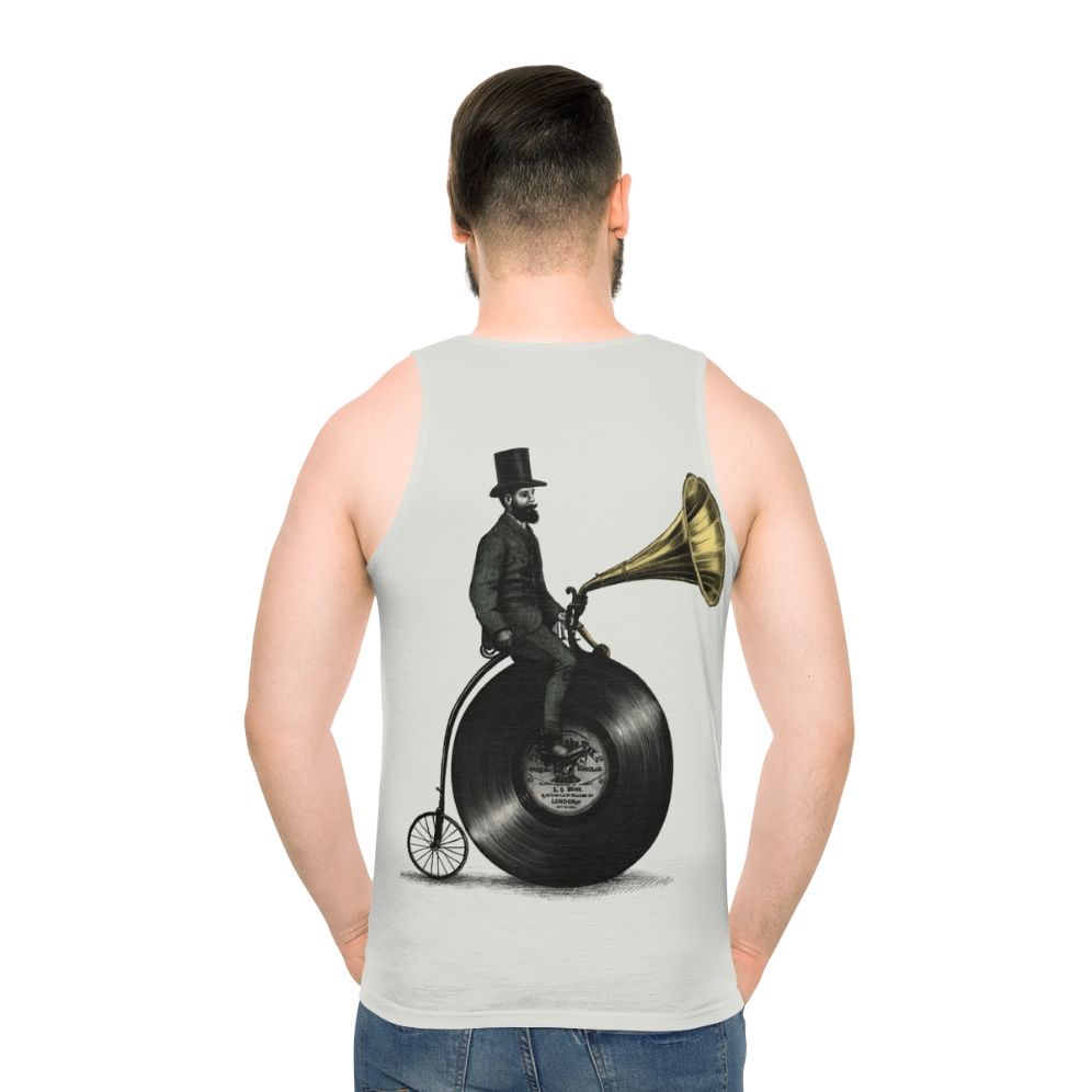 Vintage Music Man Unisex Tank Top with Retro Graphic Art Design - men back