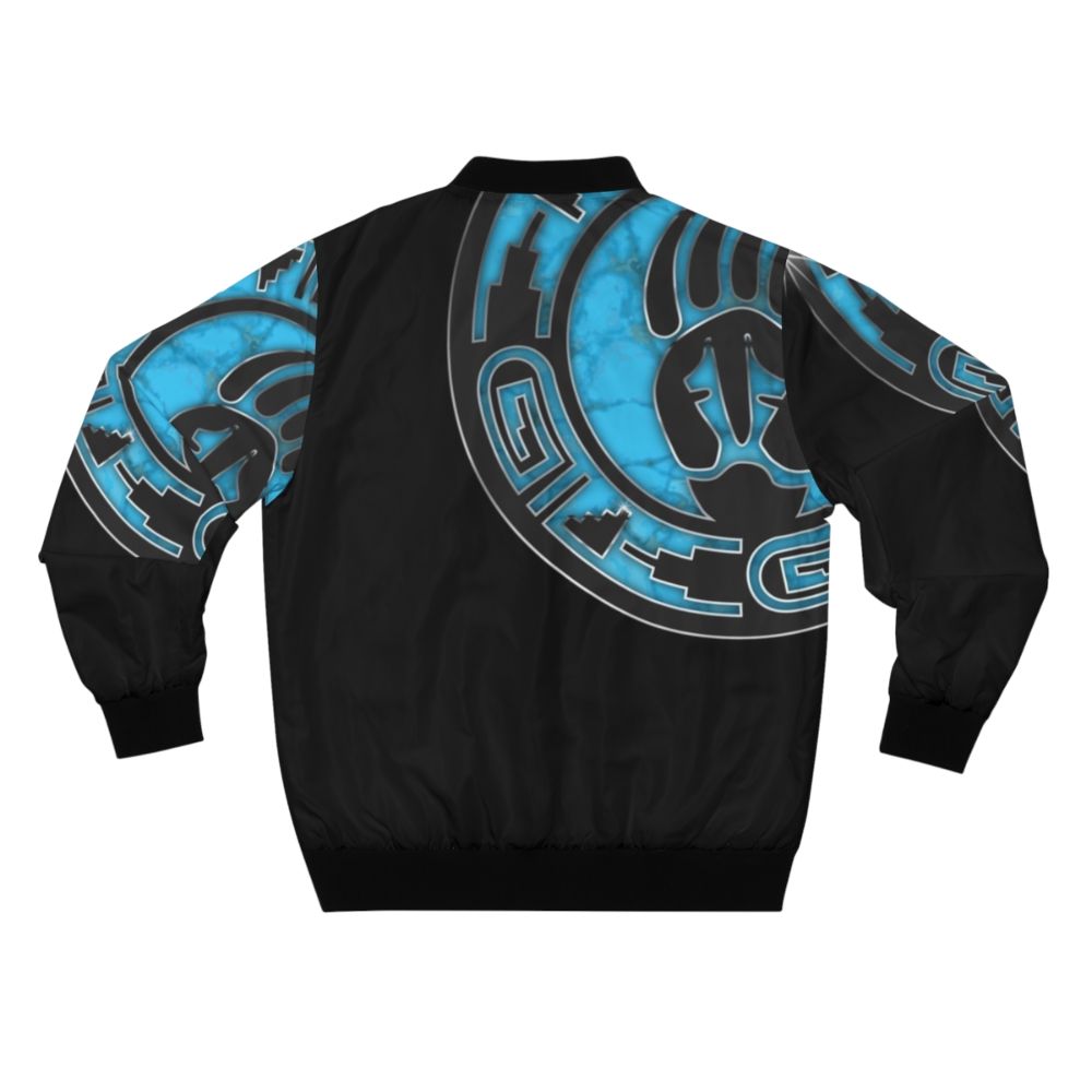 Hopi Native American bomber jacket with turquoise and cultural intertribal design - Back