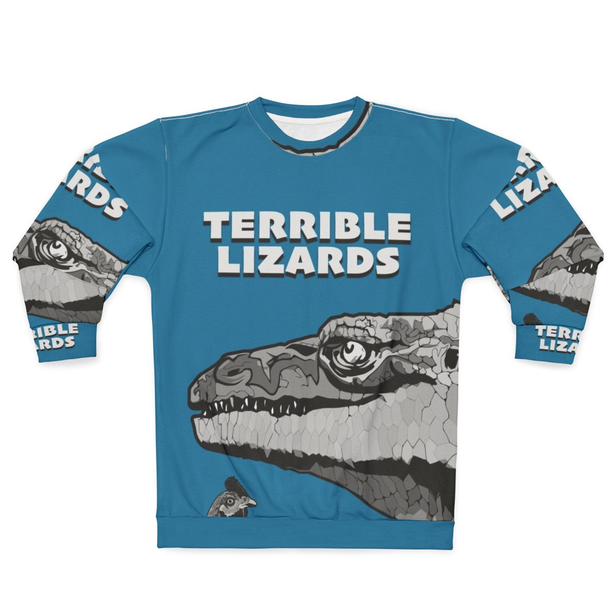 Prehistoric dinosaur sweatshirt with "Terrible Lizards" design