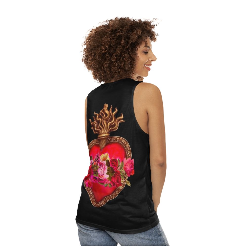 Red sacred heart and immaculate heart unisex tank top - women back