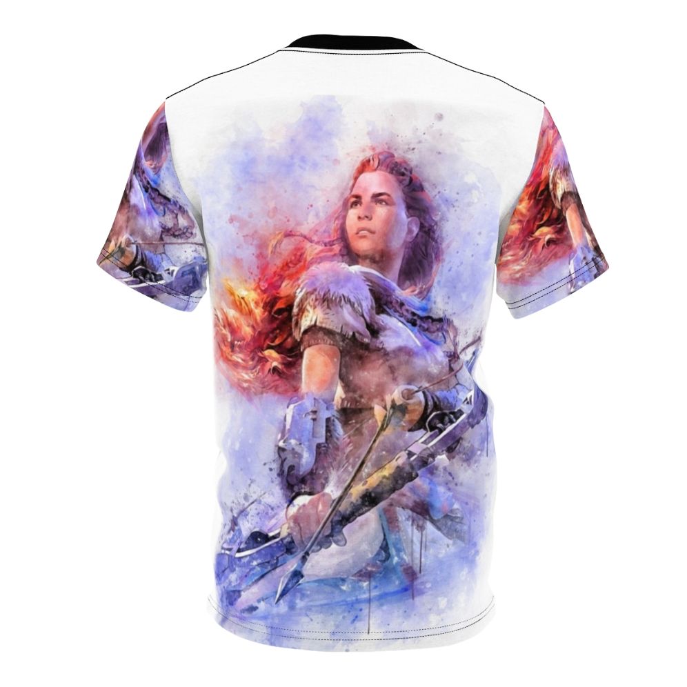 Horizon Zero Dawn inspired watercolor AOP t-shirt featuring the character Aloy - Back