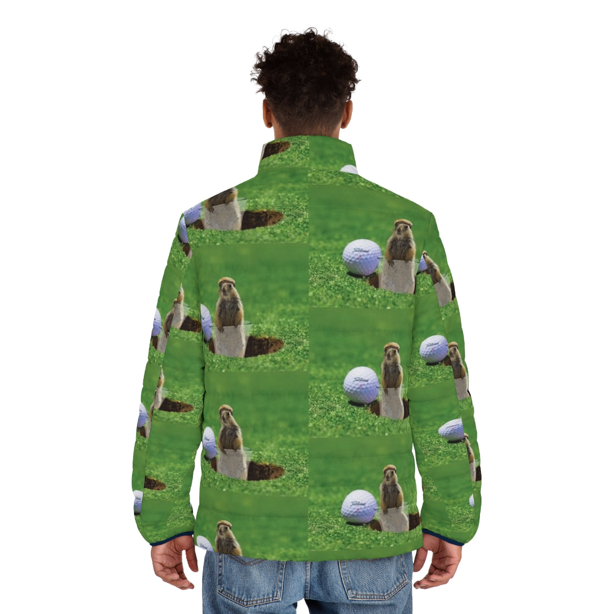 Gopher Golf Puffer Jacket with Caddyshack Inspired Gopher Design - men back