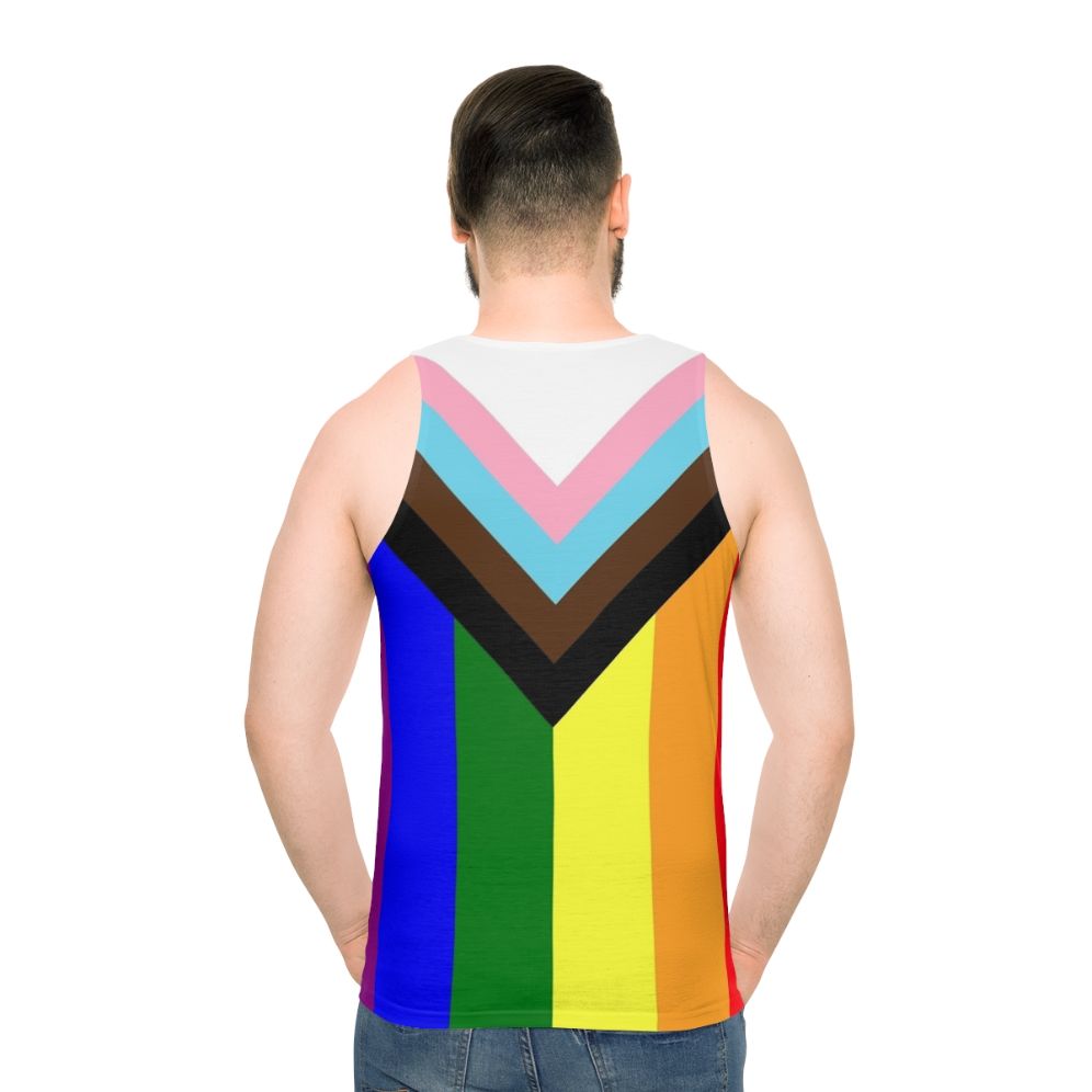 Unisex progress pride flag tank top - men back