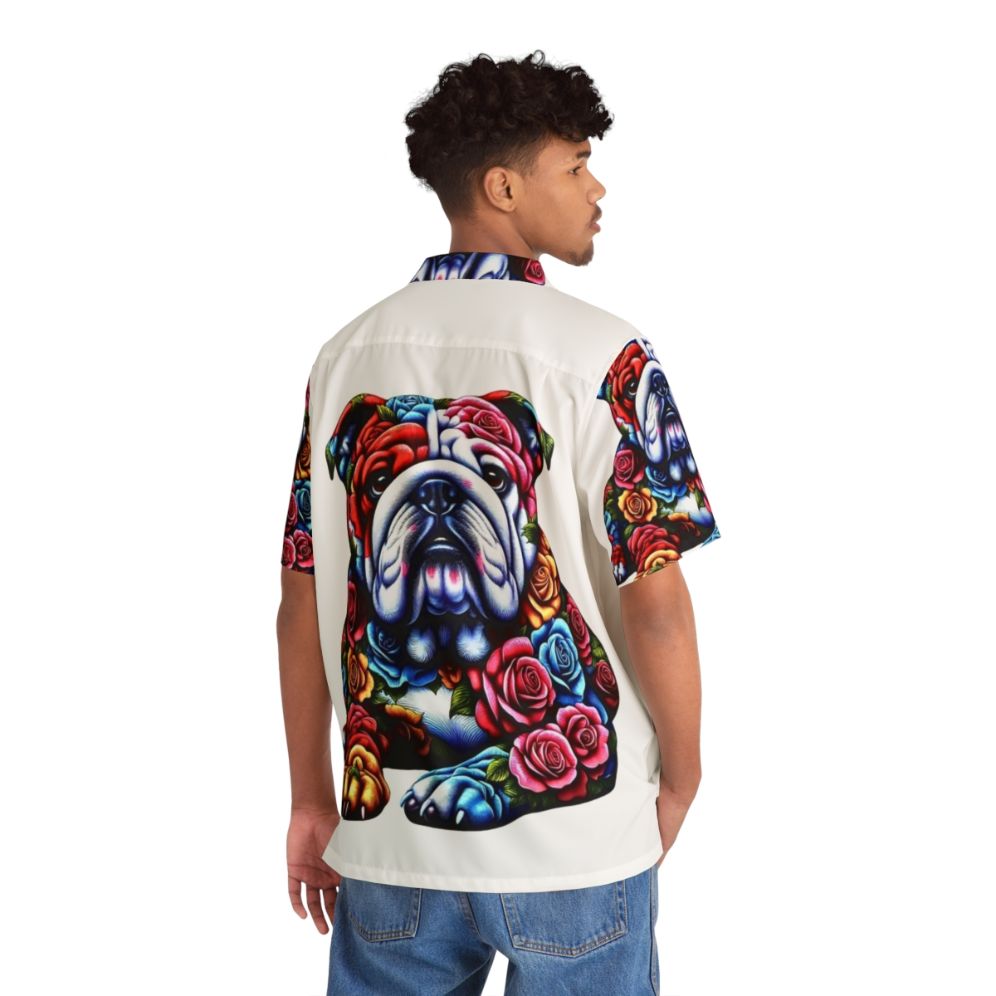 British Bulldog wearing a Hawaiian Shirt - People Back