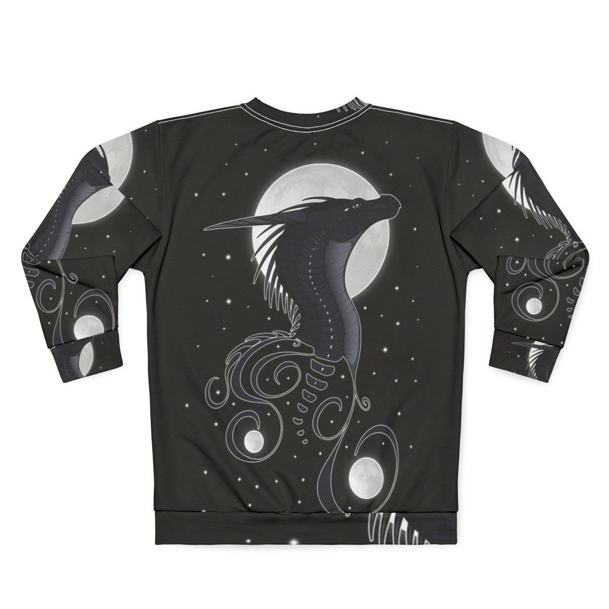 Wings of Fire Darkstalker Sweatshirt featuring dragon, nightwing, and icewing designs - Back